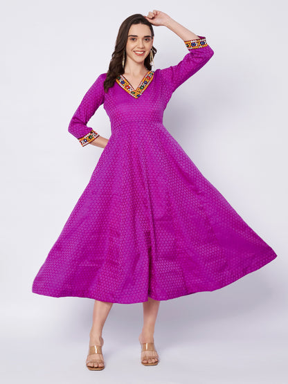 Kuberakshi Embroidered V-Neck Anarkali Midi Dress