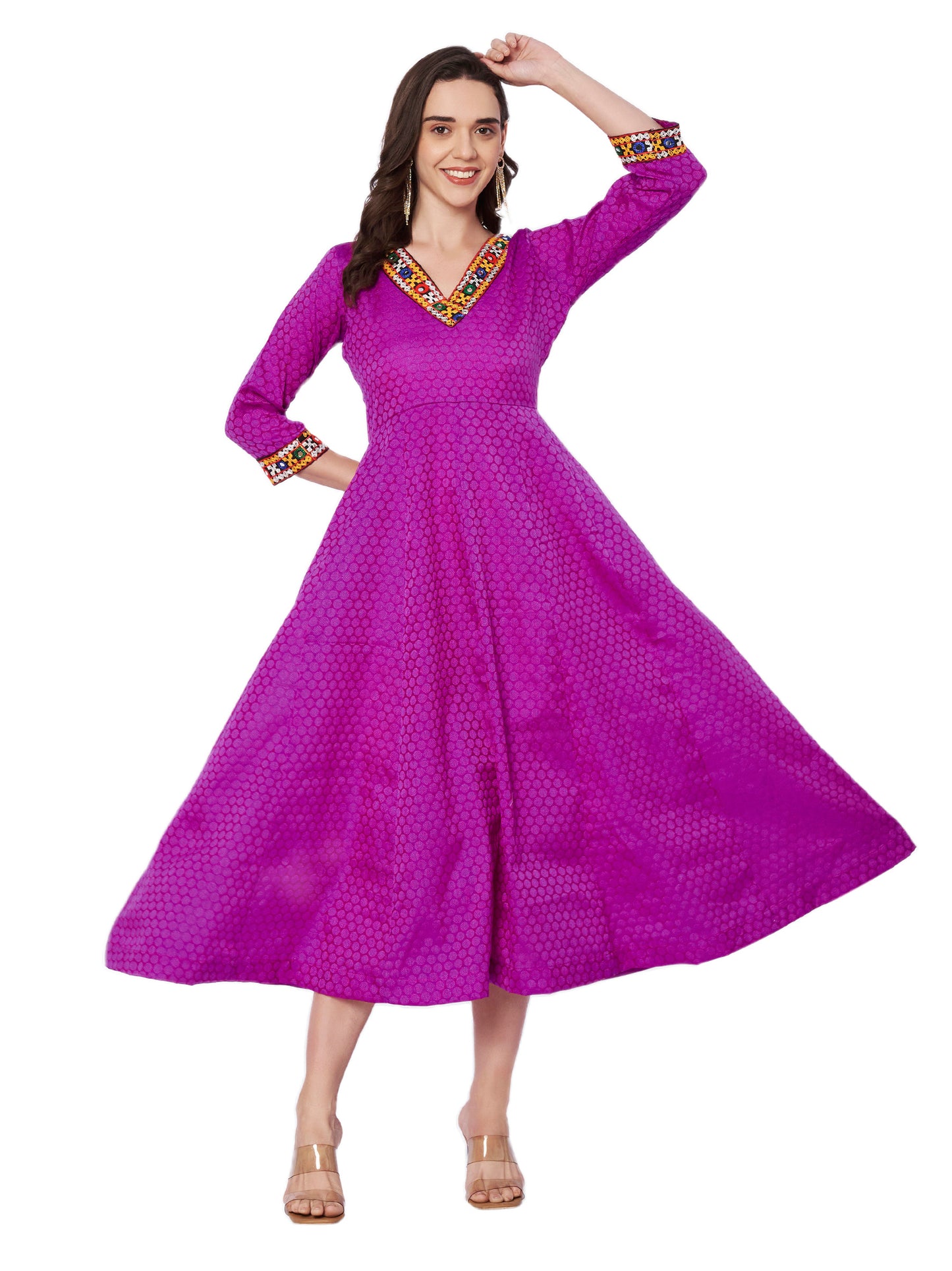 Kuberakshi Embroidered V-Neck Anarkali Midi Dress