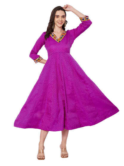 Kuberakshi Embroidered V-Neck Anarkali Midi Dress