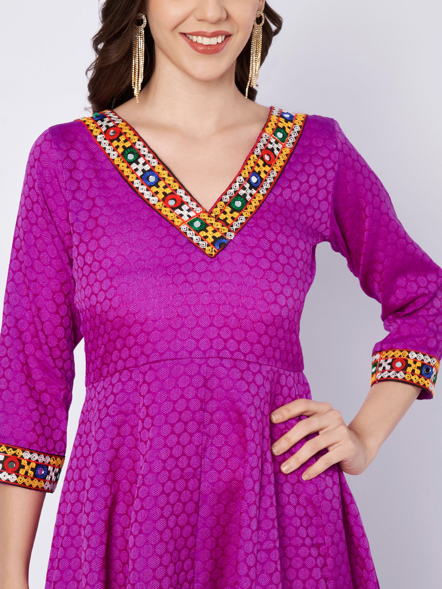 Kuberakshi Embroidered V-Neck Anarkali Midi Dress