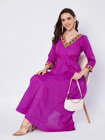 Kuberakshi Embroidered V-Neck Anarkali Midi Dress