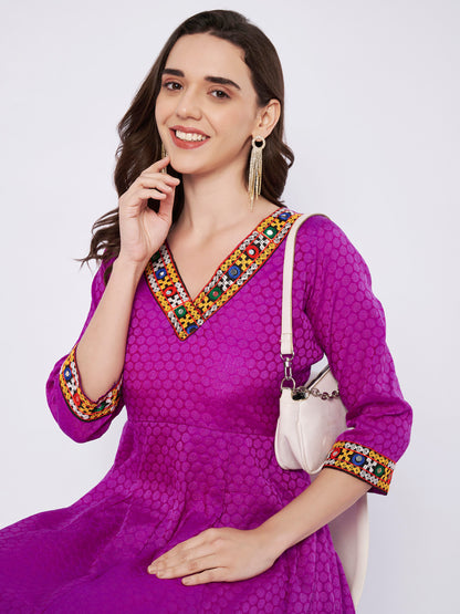 Kuberakshi Embroidered V-Neck Anarkali Midi Dress