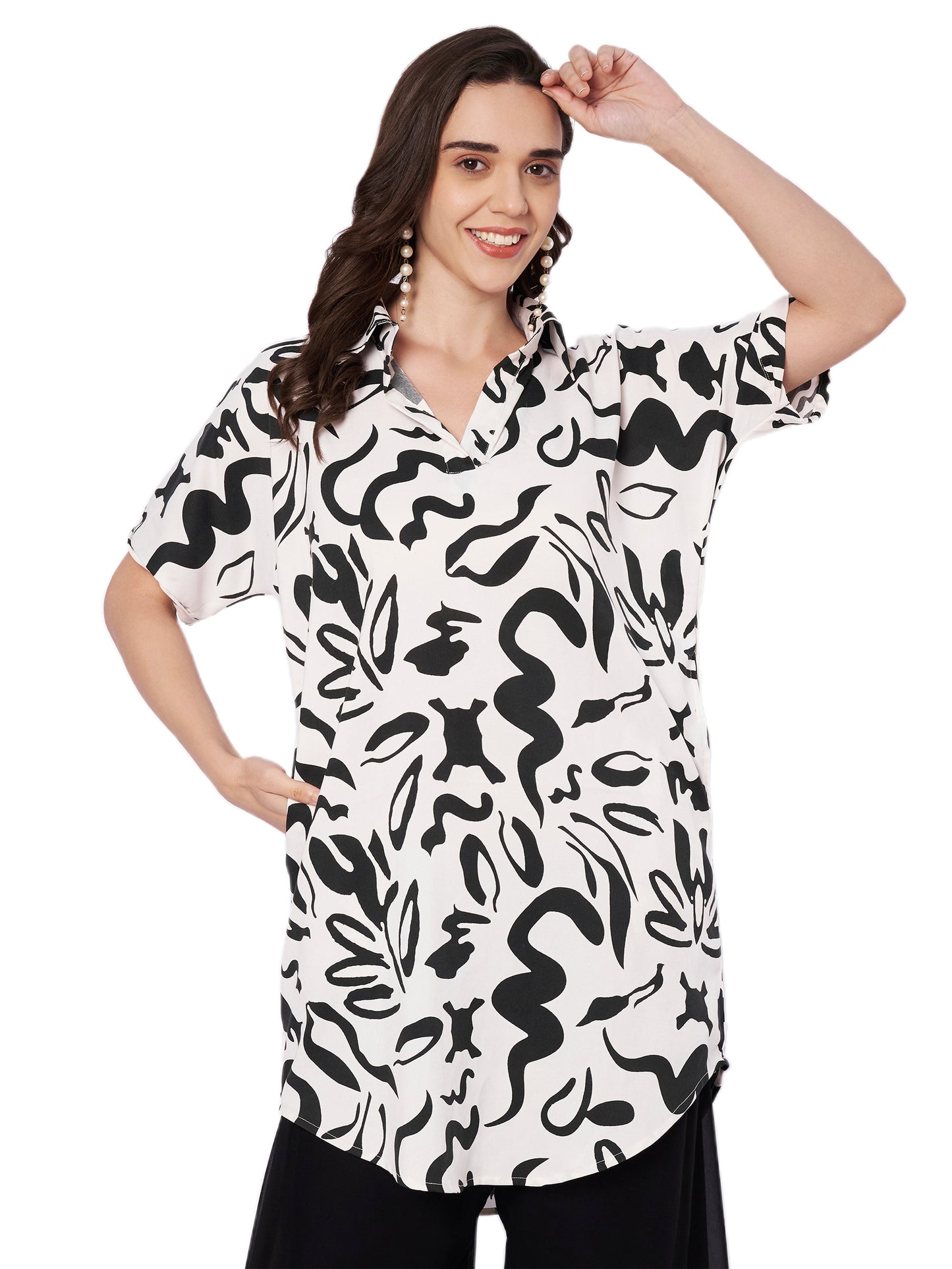 Kuberakshi Abstract Print Shirt Kurti with Palazzo Set