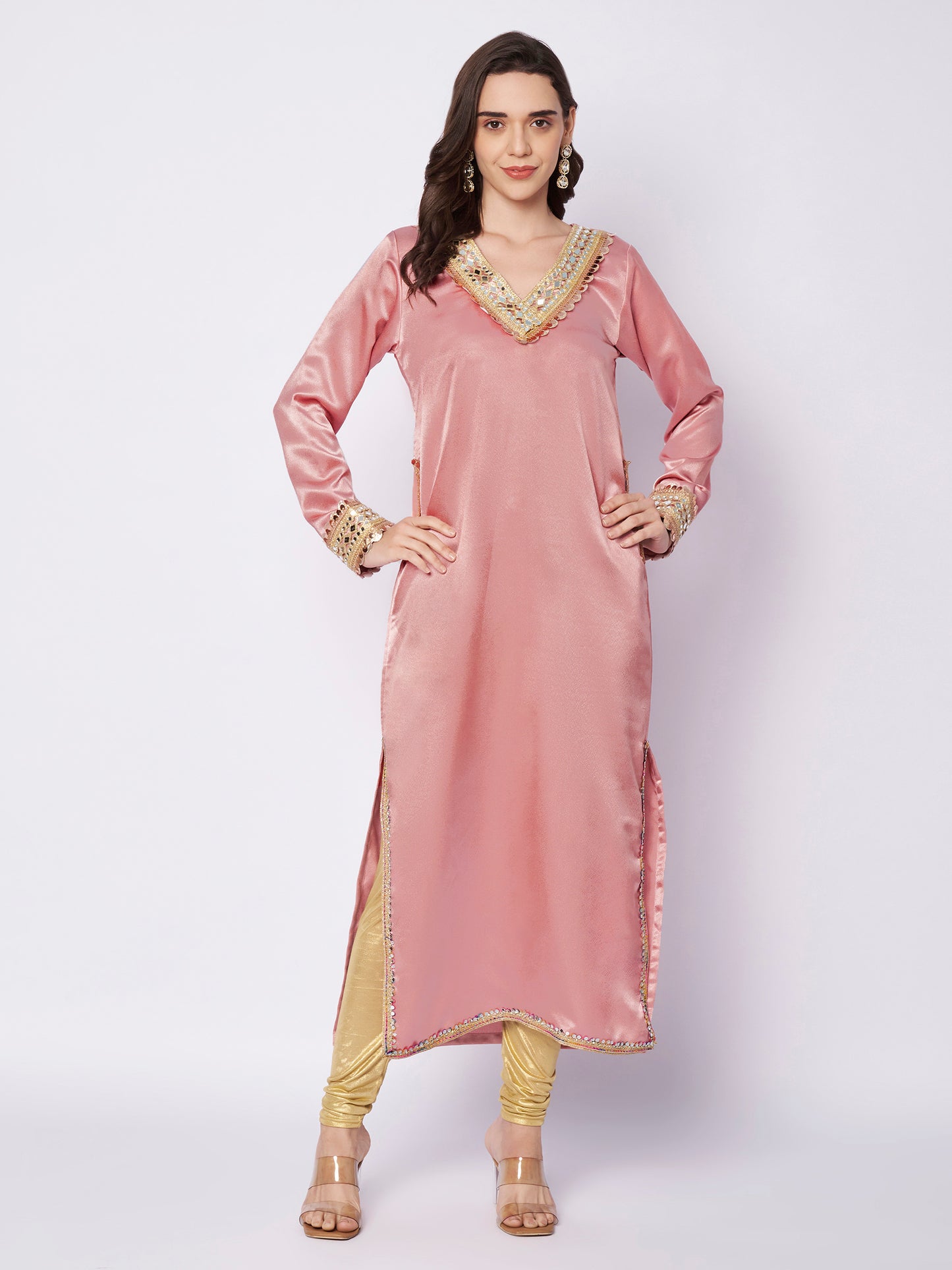 Kuberakshi Embellished V-Neck Kurta with Churidar Set