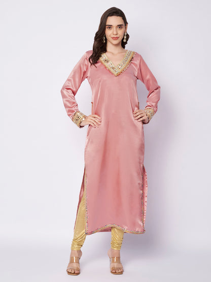 Kuberakshi Embellished V-Neck Kurta with Churidar Set