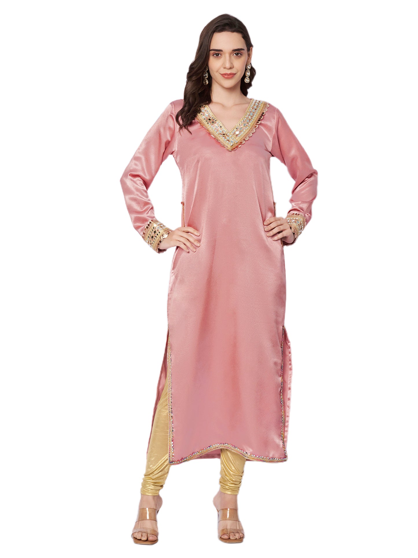 Kuberakshi Embellished V-Neck Kurta with Churidar Set