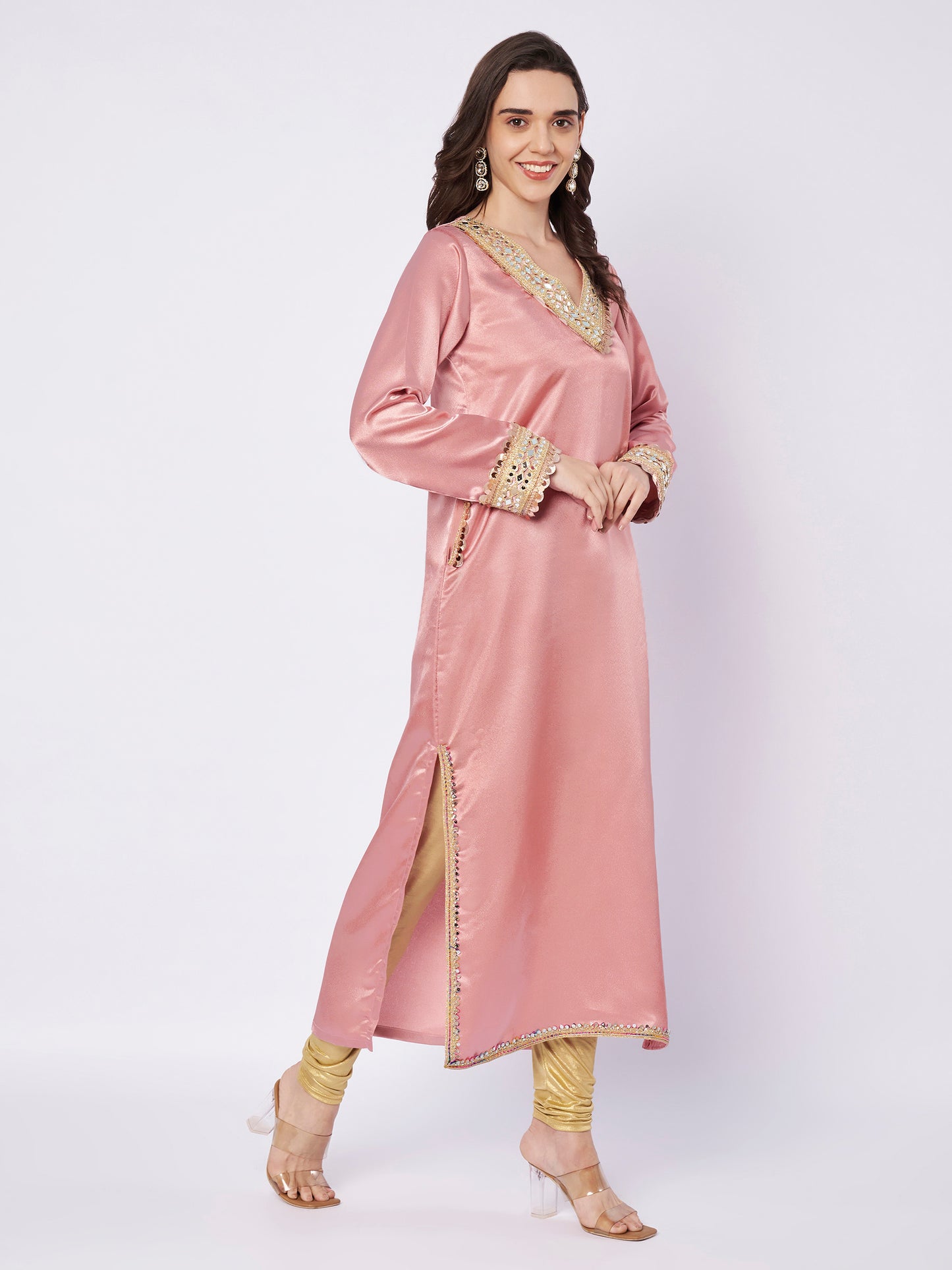 Kuberakshi Embellished V-Neck Kurta with Churidar Set