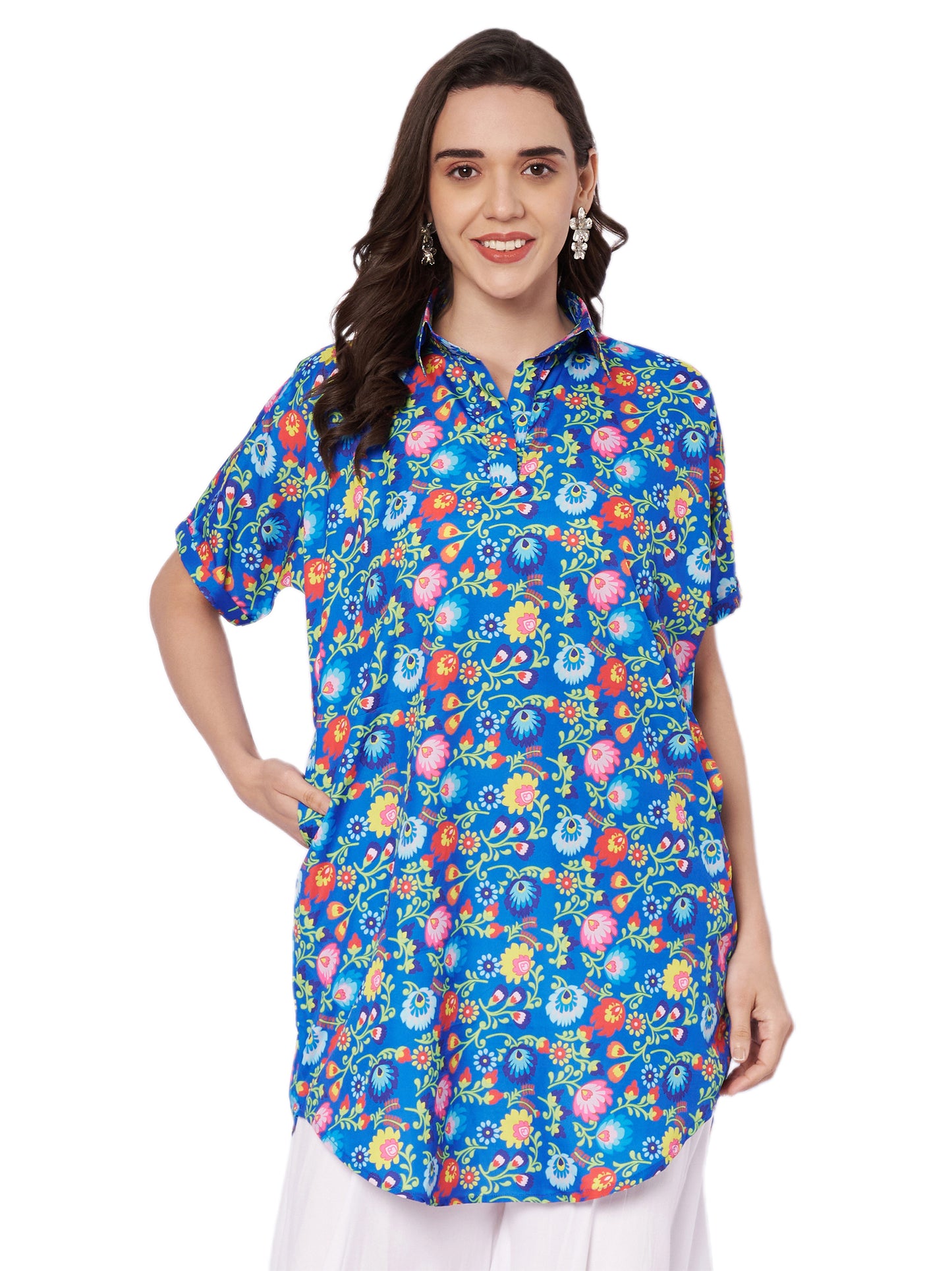 Kuberakshi Floral Print Shirt Kurti with White Palazzo Set