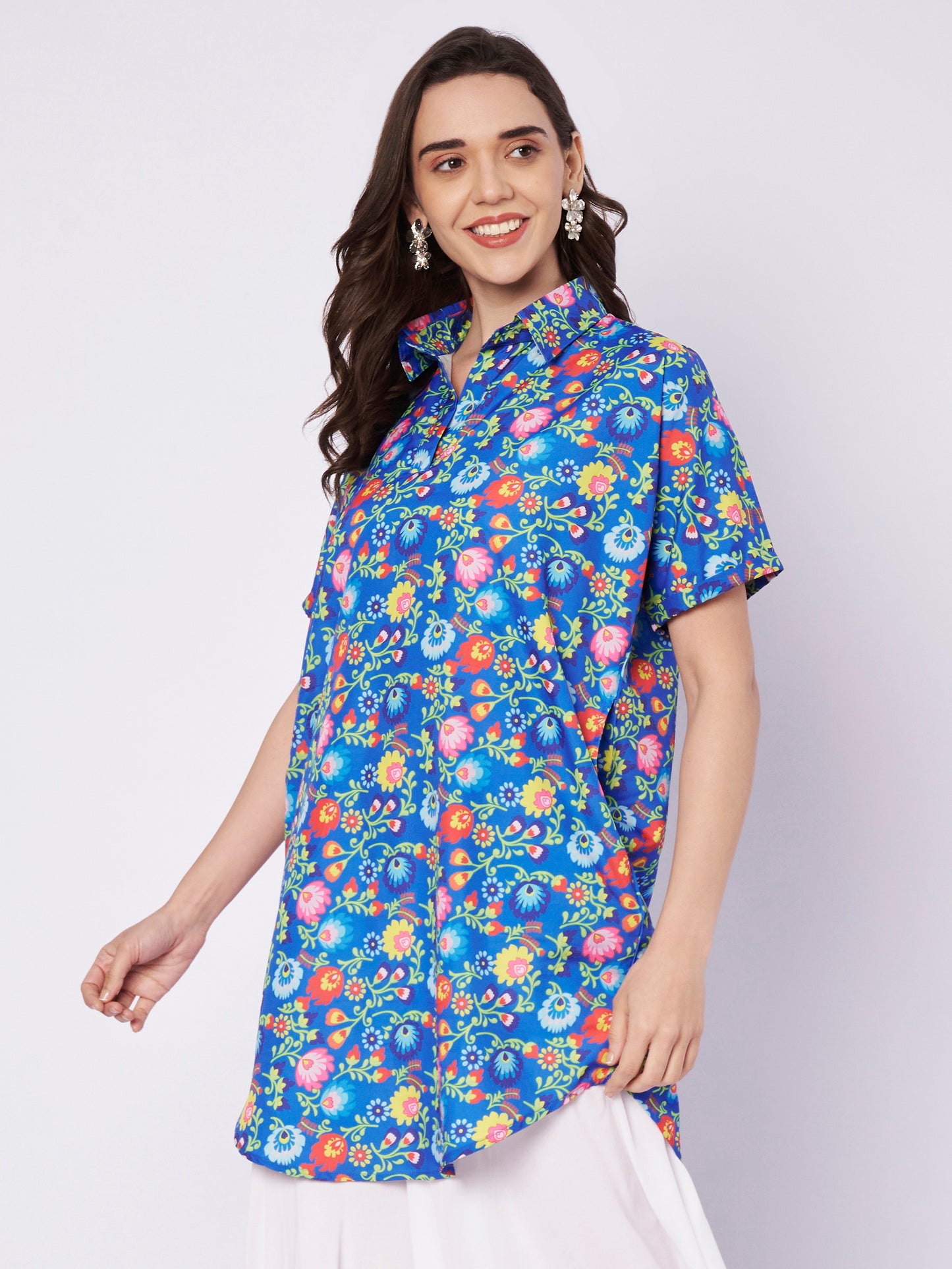 Kuberakshi Floral Print Shirt Kurti with White Palazzo Set