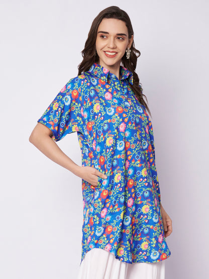 Kuberakshi Floral Print Shirt Kurti with White Palazzo Set