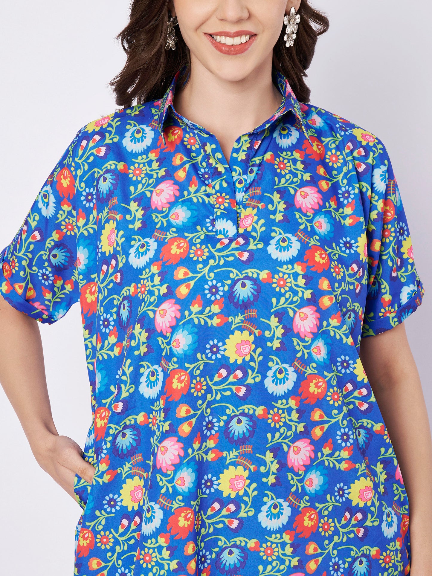 Kuberakshi Floral Print Shirt Kurti with White Palazzo Set