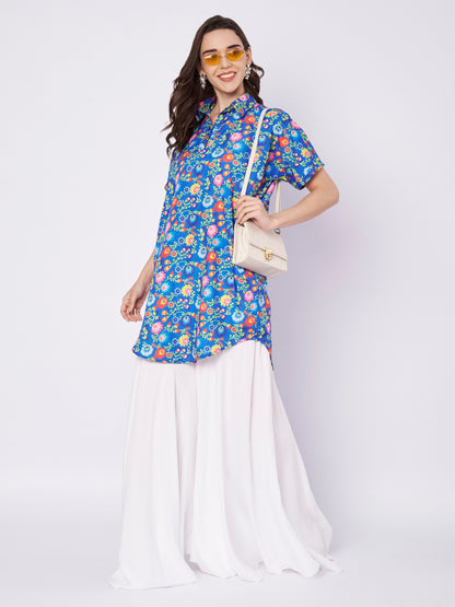 Kuberakshi Floral Print Shirt Kurti with White Palazzo Set