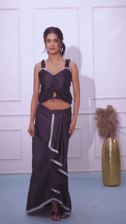 Black satin skirt top