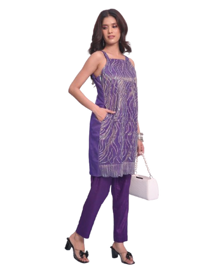 Royal Blue sequence lehriya Indo western Dress