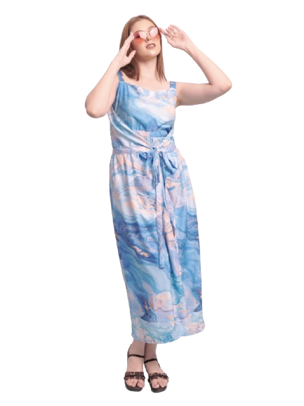 Ocean Breeze Marble Print Sleeveless Jumpsuit