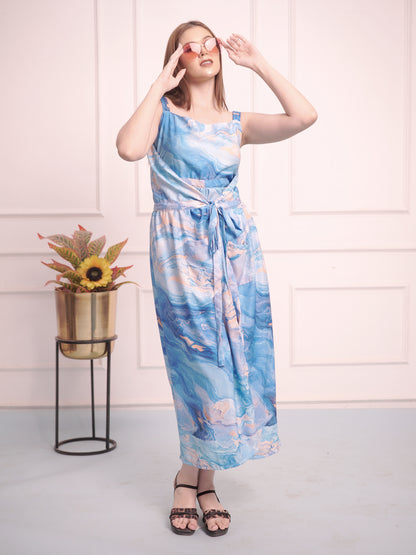 Ocean Breeze Marble Print Sleeveless Jumpsuit