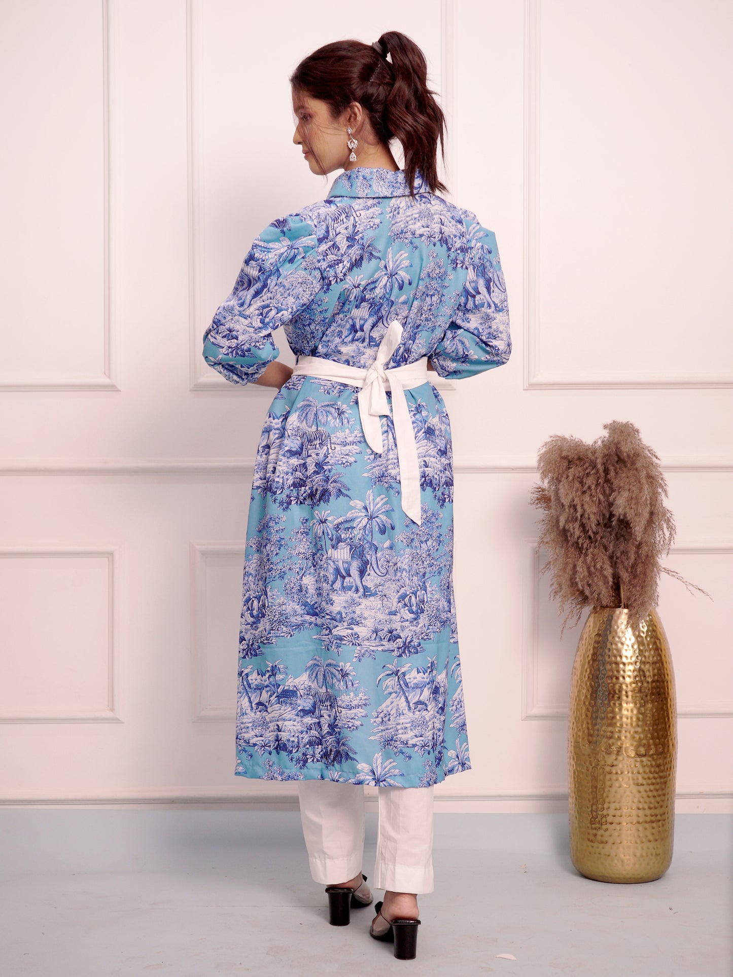 Light Blue Printed Cord set with belt