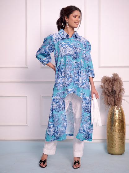 Light Blue Printed Cord set with belt