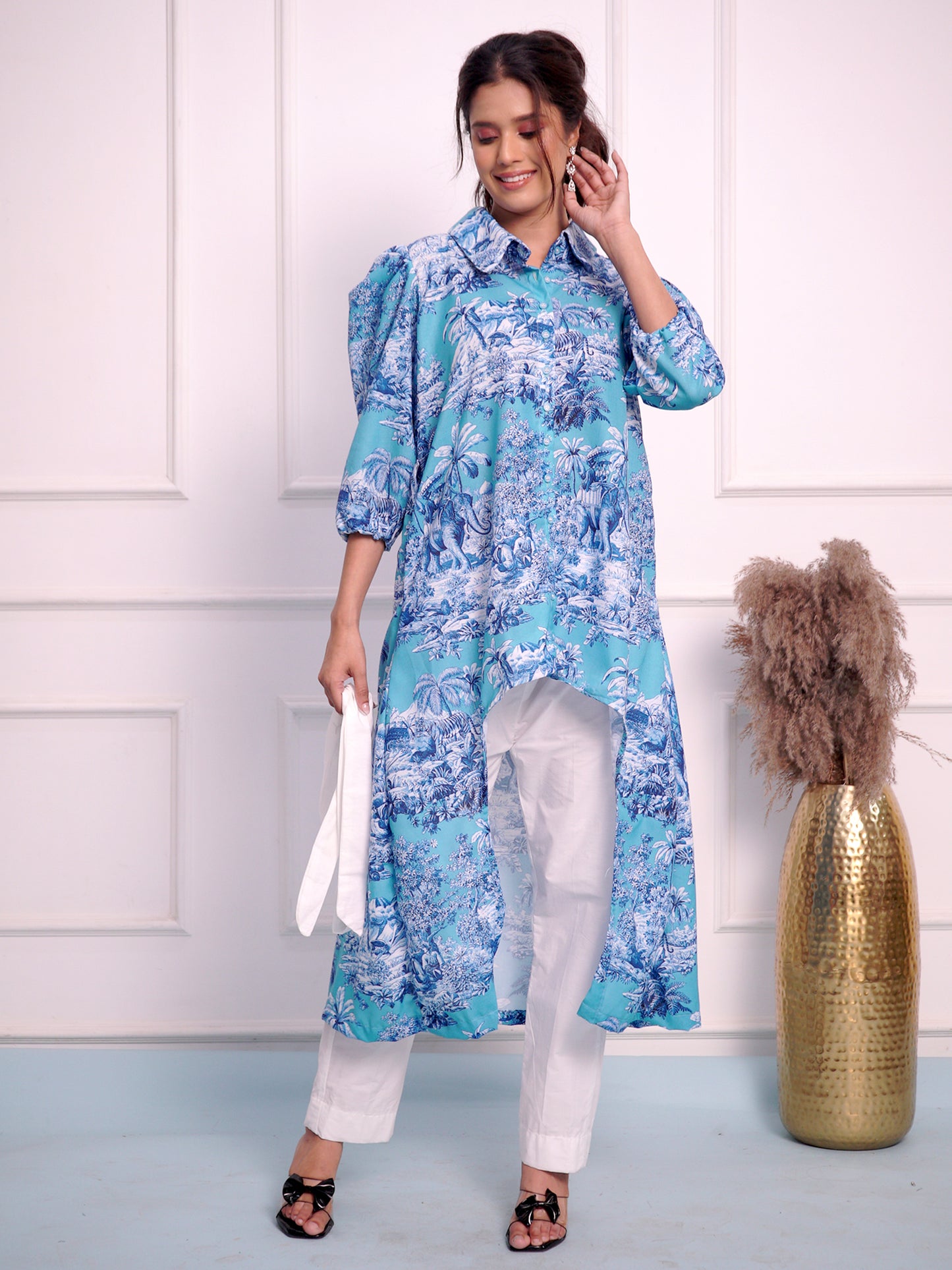 Light Blue Printed Cord set with belt