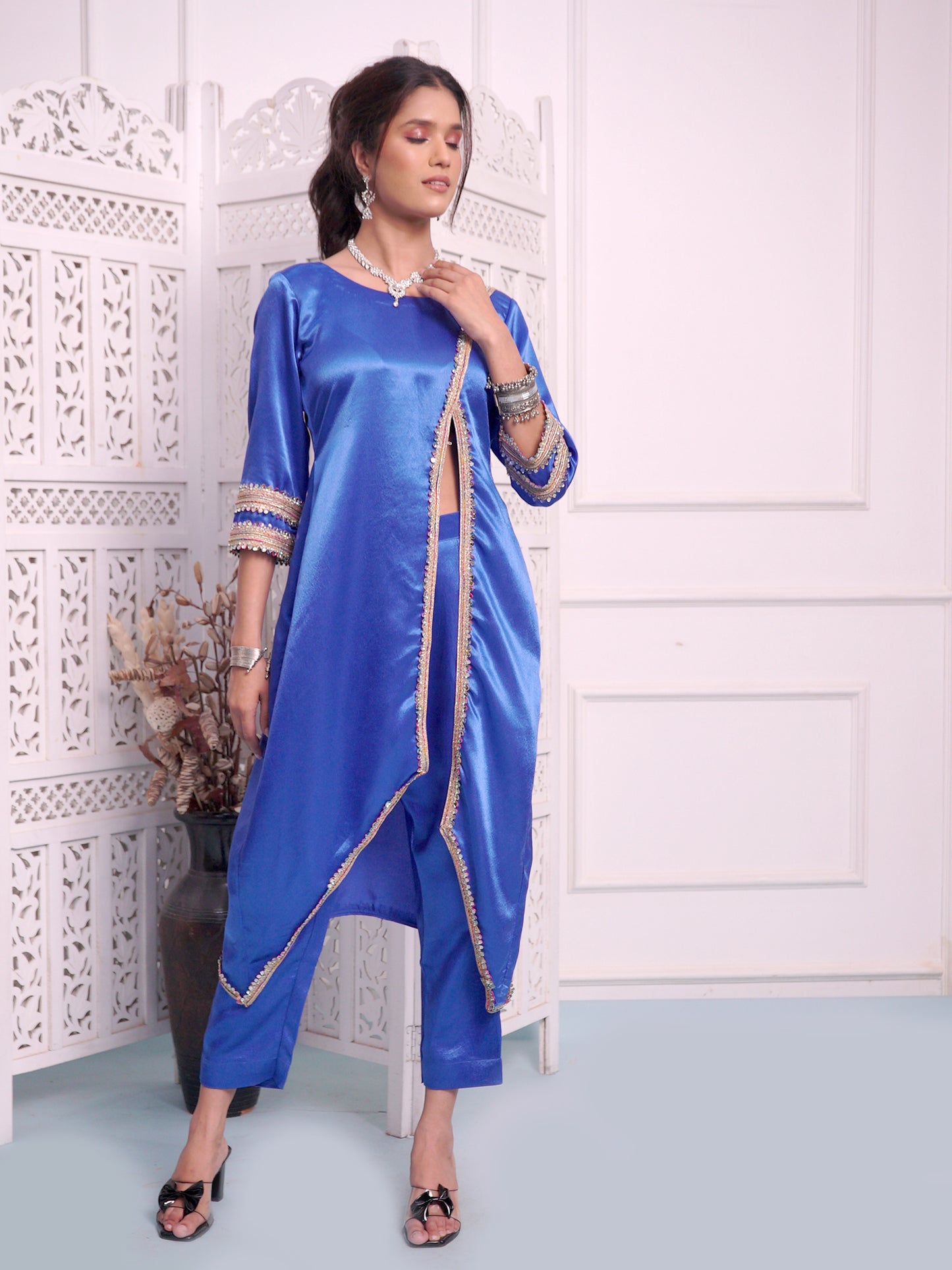 Heavy satin Long Kurti with Plazzo Pant