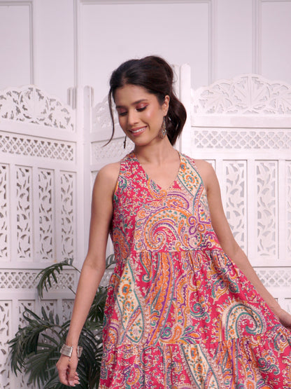 Multi Colour Print Midi Cotton Dress