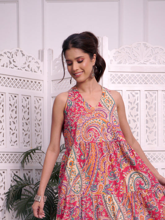 Multi Colour Print Midi Cotton Dress