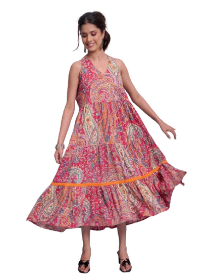 Multi Colour Print Midi Cotton Dress