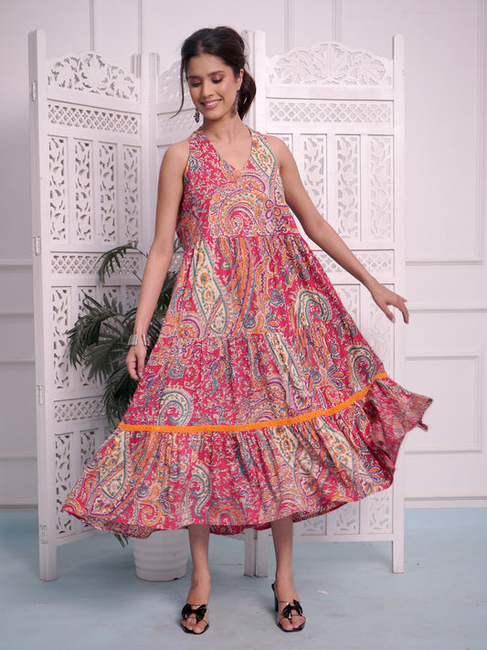 Multi Colour Print Midi Cotton Dress
