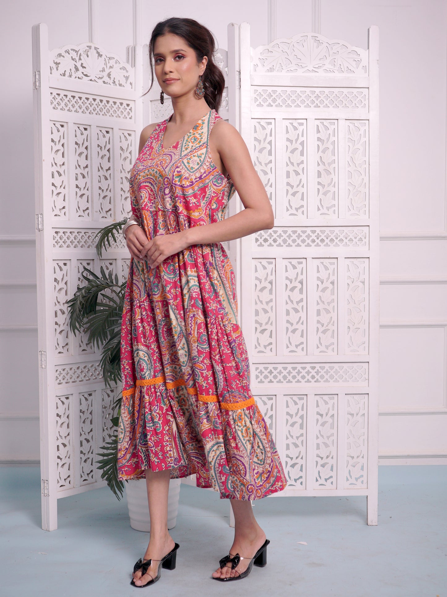 Multi Colour Print Midi Cotton Dress