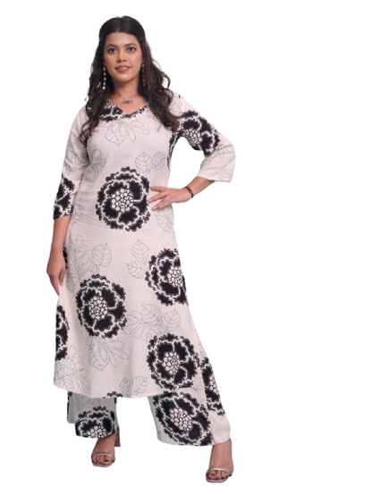 Off White And Black Print Long Cord set