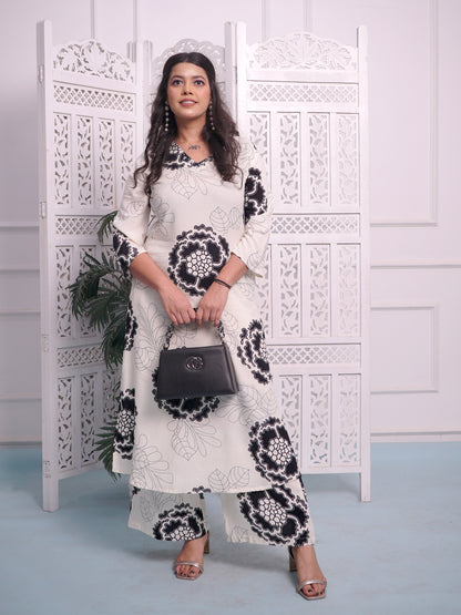 Off White And Black Print Long Cord set