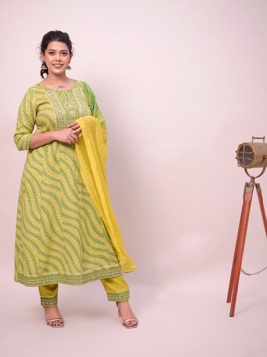 Green Jaipuri Print Frock Suit