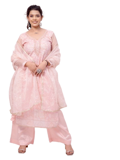 Baby Pink Kurta Palazzo  Dupatta Set for women | Girls