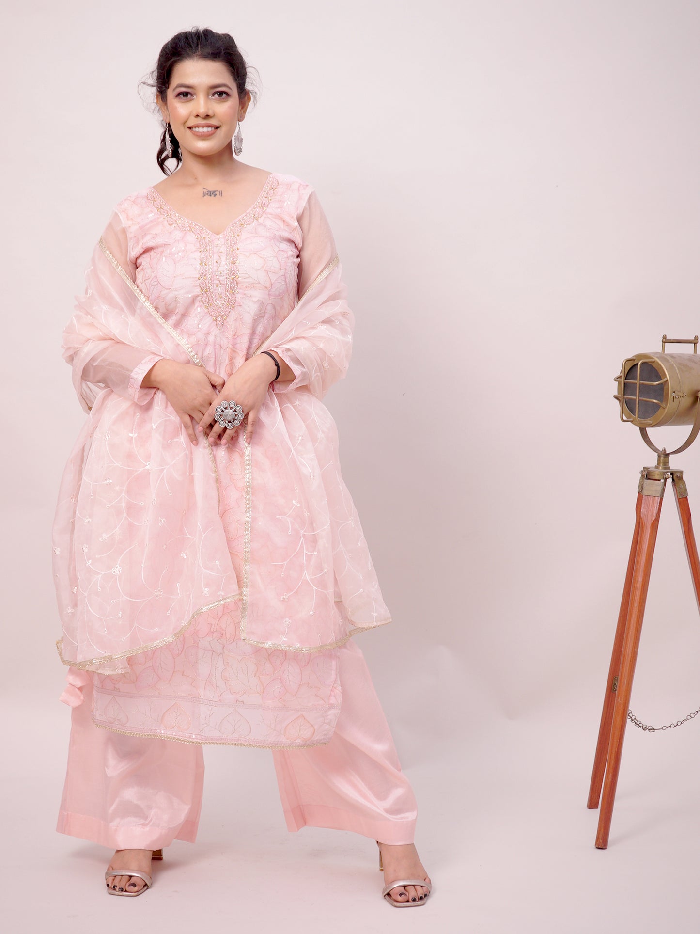 Baby Pink Kurta Palazzo  Dupatta Set for women | Girls