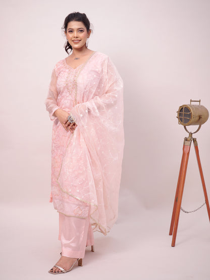 Baby Pink Kurta Palazzo  Dupatta Set for women | Girls