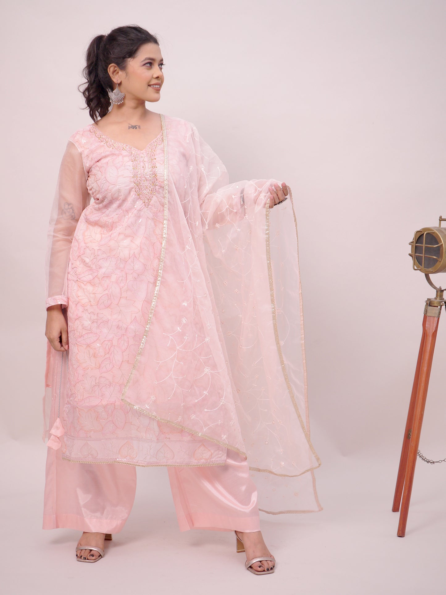 Baby Pink Kurta Palazzo  Dupatta Set for women | Girls