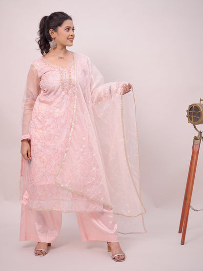 Baby Pink Kurta Palazzo  Dupatta Set for women | Girls