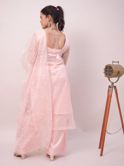 Baby Pink Kurta Palazzo  Dupatta Set for women | Girls
