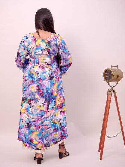 Multicolor Abstract Print Kaftan Dress