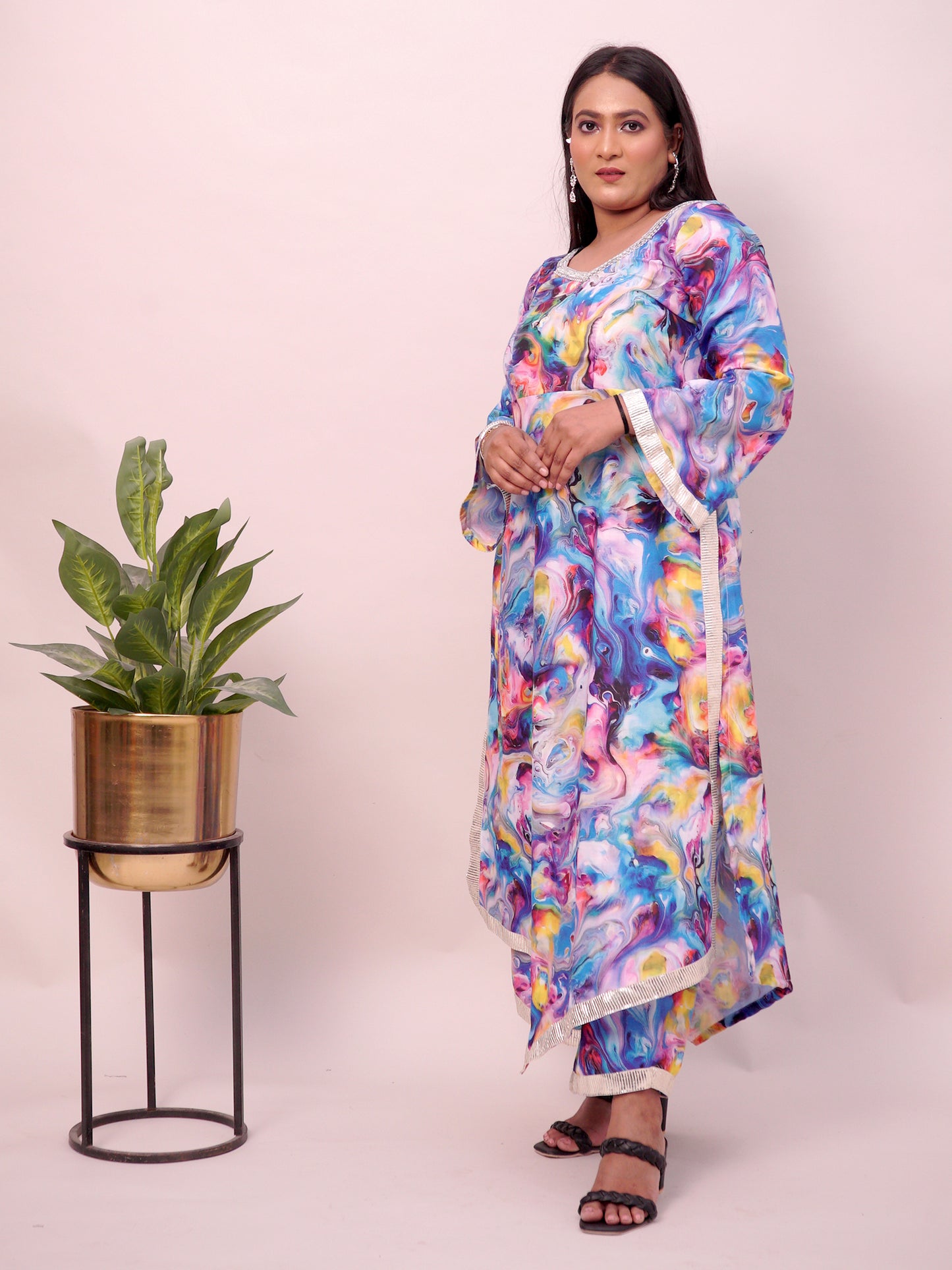 Multicolor Abstract Print Kaftan Dress