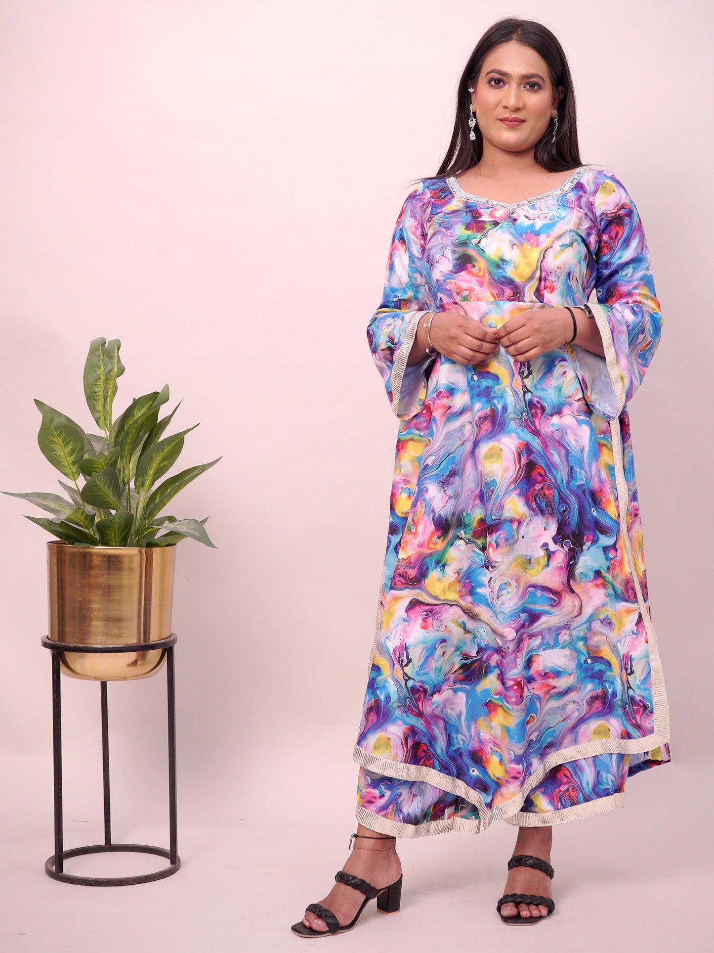 Multicolor Abstract Print Kaftan Dress