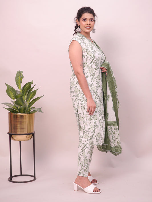 Green Leaf Kurta Pant Dupatta Set