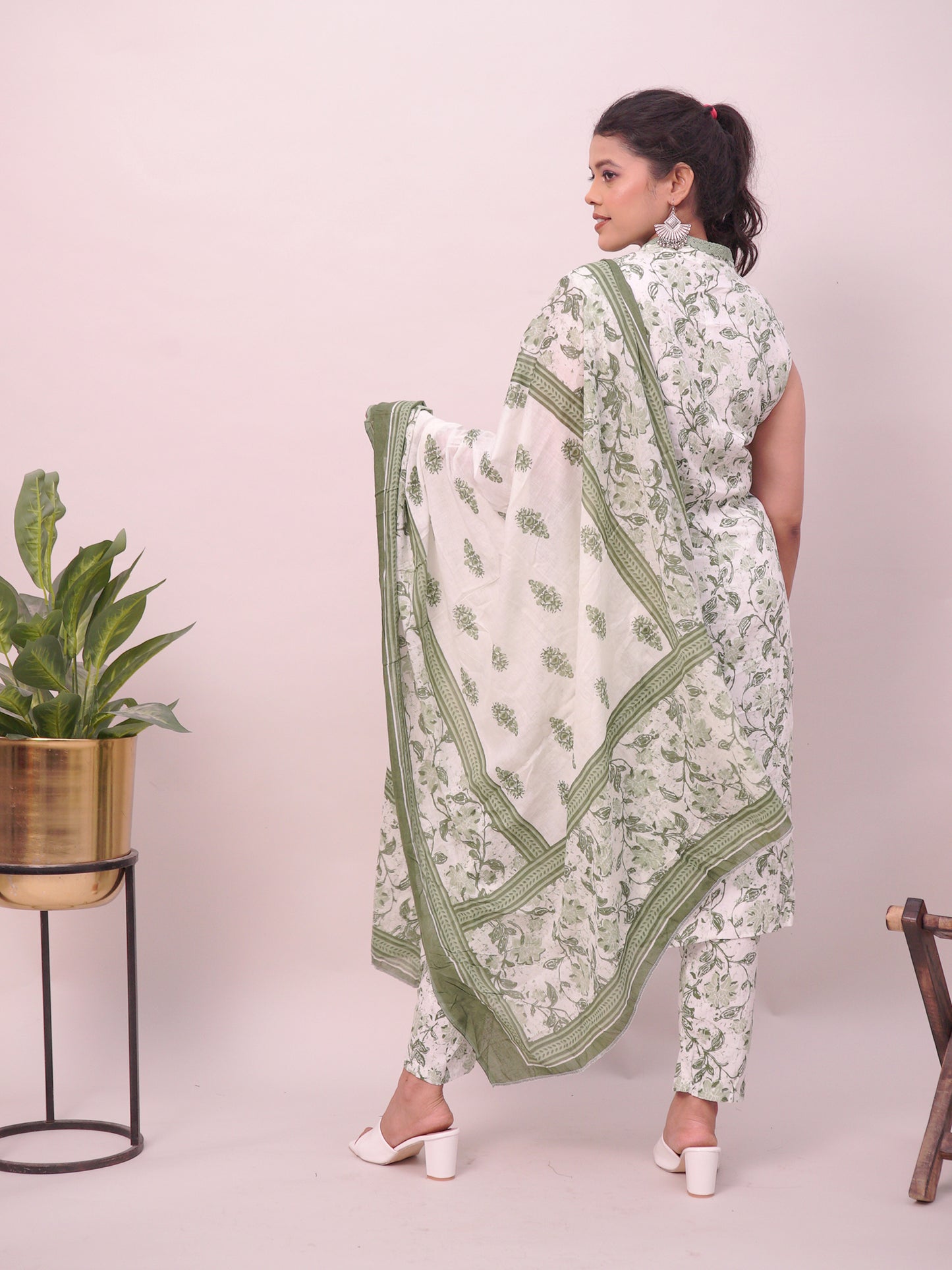 Green Leaf Kurta Pant Dupatta Set