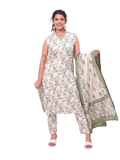 Green Leaf Kurta Pant Dupatta Set