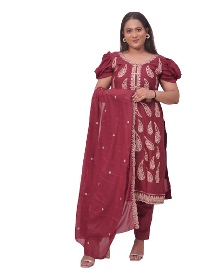 Cherry A-Line Suit With Pant