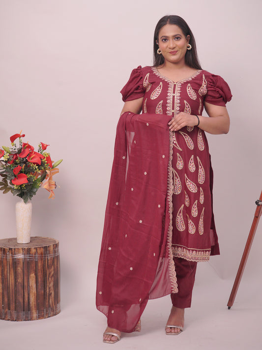 Cherry A-Line Suit With Pant