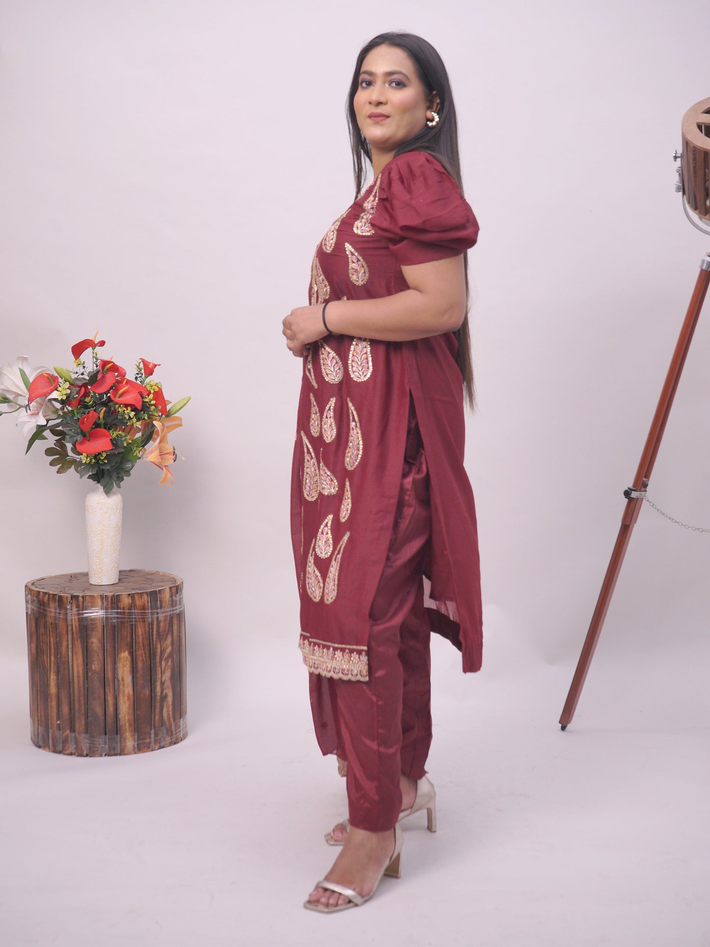Cherry A-Line Suit With Pant