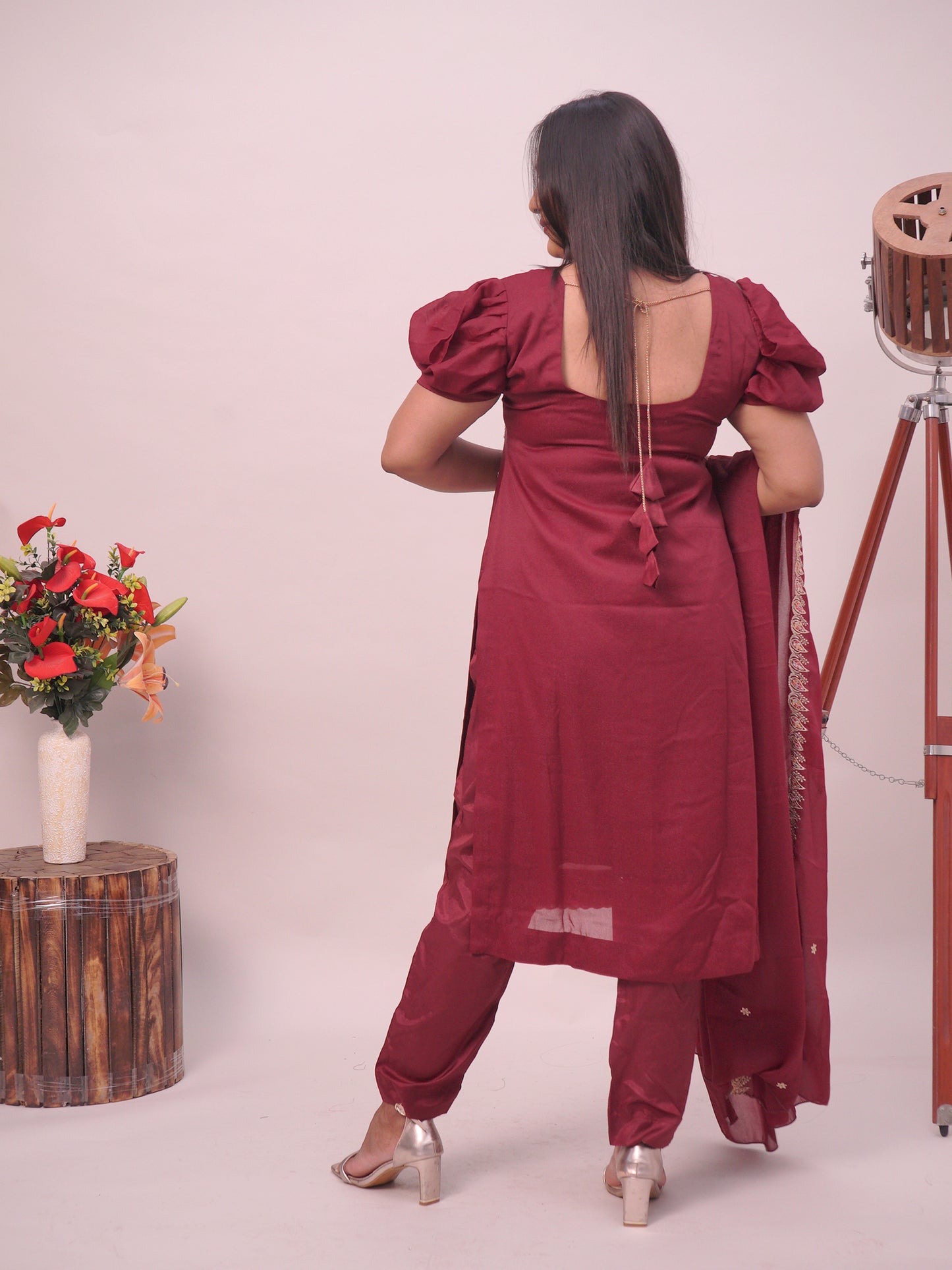 Cherry A-Line Suit With Pant