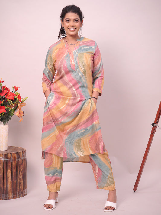 Multi colour Long kurta style Cord Set