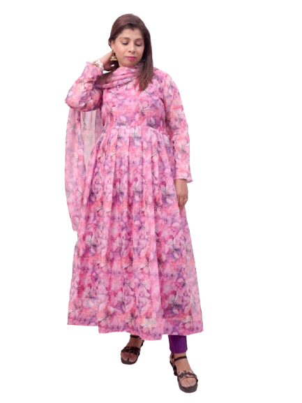 Purple Floral Pure Organza Anarkali Kurtis For Women| Girls |